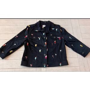Think Tank black‎ light jacket/blazer w/ cocktail embroidered pattern. Sz L